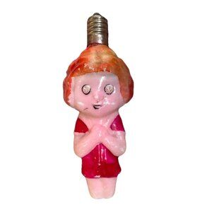 Vintage Painted Milk Glass Christmas Tree Light Bulb, Cute LITTLE ORPHAN ANNIE!